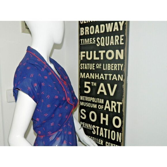 Young Edwardian Arpeja Dress Jacket Size 7 Vintage Blue Red Print Matchsticks - Picture 8 of 15